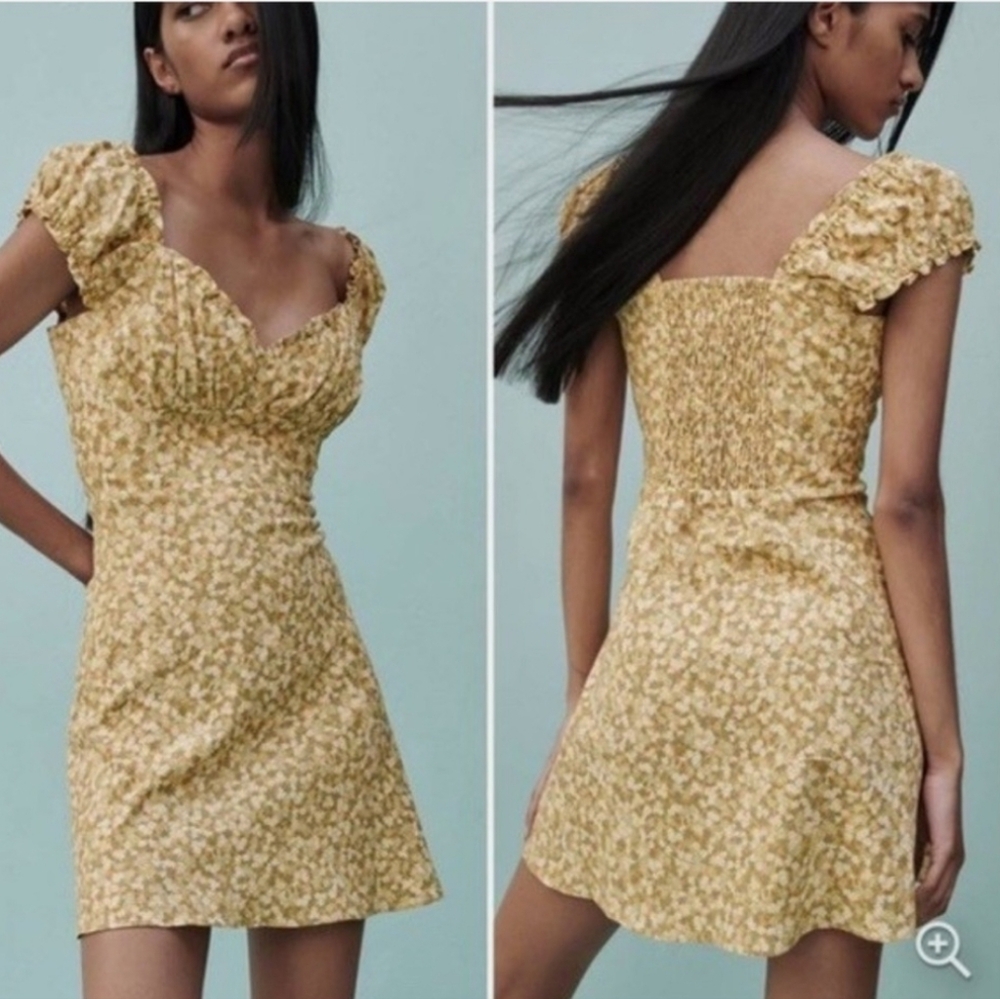 Zara Yellow Floral Midi Dress